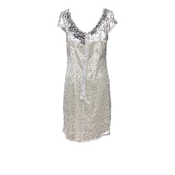 Cachet Cream silver Lace Mini Dress Size 14 - Picture 4 of 10